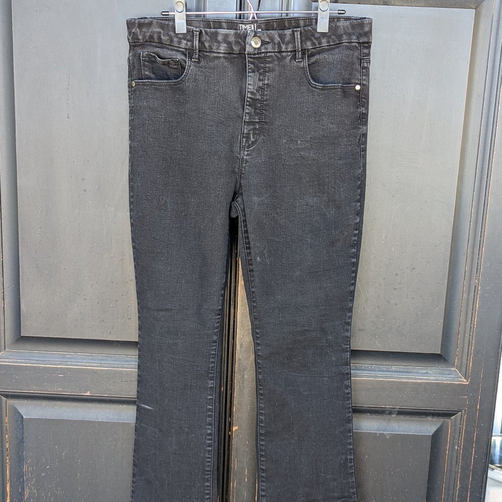 Time and Tru High Rise Bootcut Black Distressed Jean. Size 16